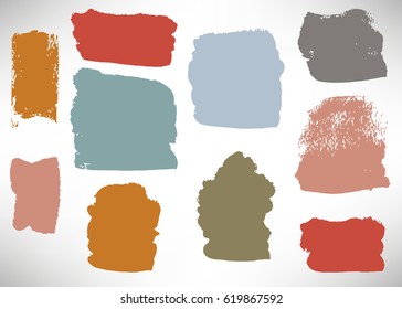 Big set of grunge brush stroke. Collection of Ink brush templates, squares, grunge stain, stripe, label. Set of dirty backgrounds, textured shapes. Distressed brushes. Vector illustration.