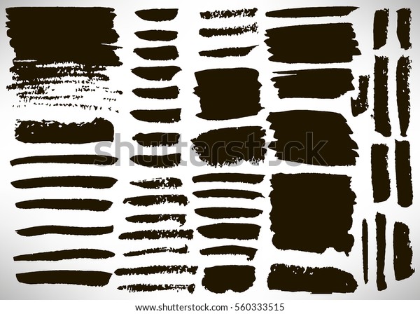Big set of grunge brush stroke. Collection\
of Ink brush line, grunge lines, stripes, dividers, labels,\
templates. Set of dirty backgrounds, textured shapes. Distressed\
brushes. Vector\
illustration.