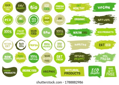Big set of grunge healthy eating food badges, tag and frames