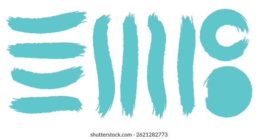Big set of grunge paint brush stroke, grungy lines, frames, box and artistic design elements on white background. Ink splash, splatter and dirty watercolor texture for social media. Ornament design.