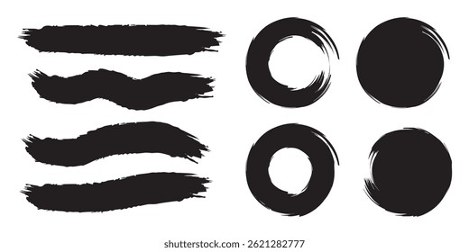 Big set of grunge paint brush stroke, grungy lines, frames, box and artistic design elements on white background. Ink splash, splatter and dirty watercolor texture for social media. Ornament design.