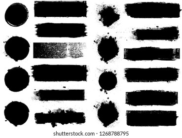 Big set of Grunge Paint stripes . Vector brush Stroke . Distressed banner . Black isolated paintbrush Large collection . Modern Textured shape . Dry border in Black . Bulge lines