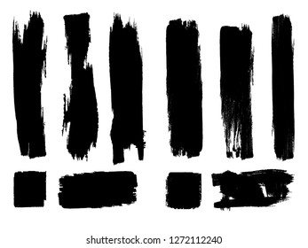 Big set of Grunge Paint stripes . Vector brush Stroke . Distressed banner . Black isolated paintbrush Large collection . Modern Textured shape . Dry border in Black . Bulge lines