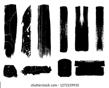 Big set of Grunge Paint stripes . Vector brush Stroke . Distressed banner . Black isolated paintbrush Large collection . Modern Textured shape . Dry border in Black . Bulge lines