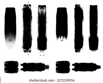 Big set of Grunge Paint stripes . Vector brush Stroke . Distressed banner . Black isolated paintbrush Large collection . Modern Textured shape . Dry border in Black . Bulge lines