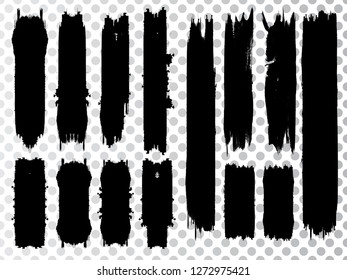 Big set of Grunge Paint stripes . Vector brush Stroke . Distressed banner . Black isolated paintbrush Large collection . Modern Textured shape . Dry border in Black . Bulge lines
