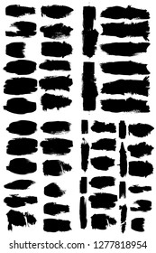 Big set of Grunge Paint stripes . Vector brush Stroke . Distressed banner . Black isolated paintbrush Large collection . Modern Textured shape . Dry border in Black . Bulge lines