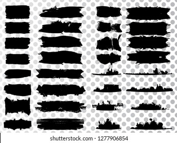Big set of Grunge Paint stripes . Vector brush Stroke . Distressed banner . Black isolated paintbrush Large collection . Modern Textured shape . Dry border in Black . Bulge lines

