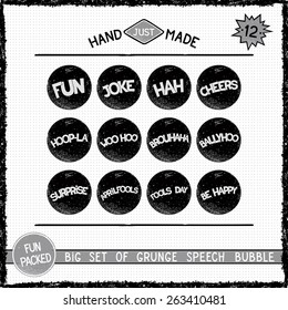 Big set of grunge round speech bubbles. Twelve simple icons