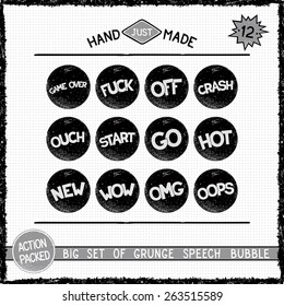 Big set of grunge round speech bubbles. Twelve simple icons
