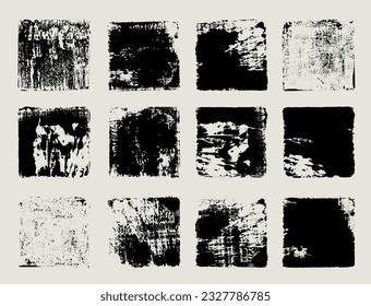 Big set of grunge square template backgrounds. Hand drawn brush black painted squares or rectangular shapes. Vector high detail strokes. Dirty grunge design frames, banners, borders or templates text