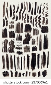 Big set  of grunge vector brushes brush strokes. isolated on a white background. Black vector brush strokes collection. Black paint spots vector set. Grunge elements for you