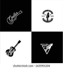 big set of Guitar logo Design Vector Stock Illustration . Guitar Shop Logo . Rock music festival logo