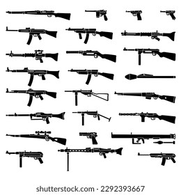 Un gran conjunto de armas. Ilustración vectorial.