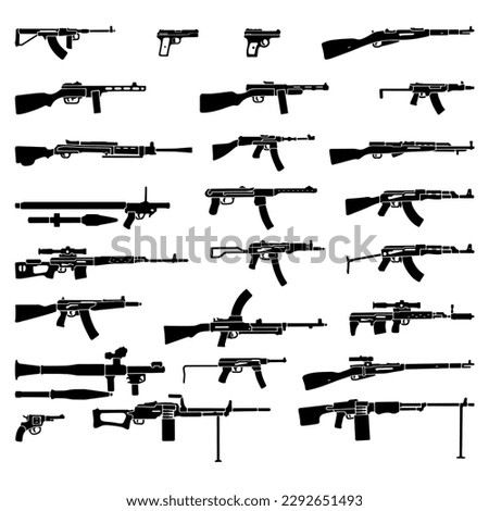 Big set of guns. Vector illustration.