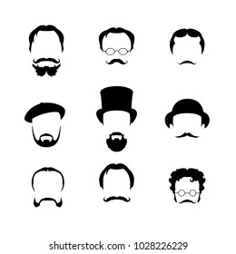 Big set Haircuts, glasses, beard, mustache. to create a retro style icon male faces. Vector illustration.