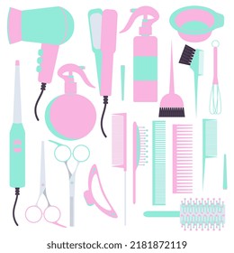 a big set of hairdressing tools