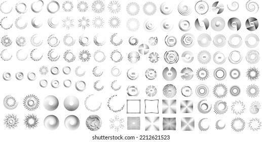 Gran conjunto de puntos de medio tono de los elementos de diseño circulares. Los puntos de semitono en forma de círculo. logotipo redondo. cuadro de puntos vectoriales. elemento de diseño