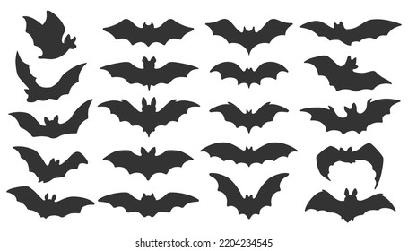 Big set of Halloween bats. Horrific flying foxes. Vector illustration isolated on white background