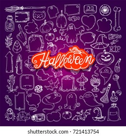 Big set of Halloween doodle style objects, icons