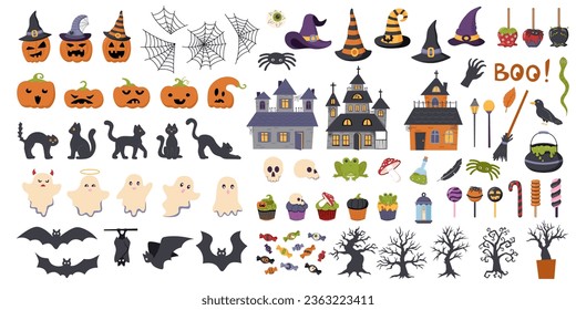 Big set of Halloween objects. Halloween collection of elements.