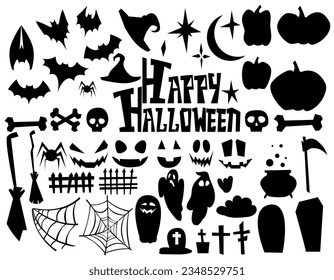 Big set of Halloween silhouettes on a light background. Vector illustration.