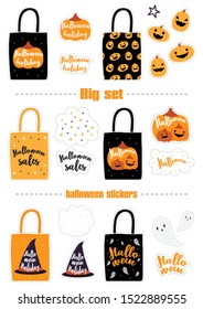Big set halloween stickers. Autumn. 