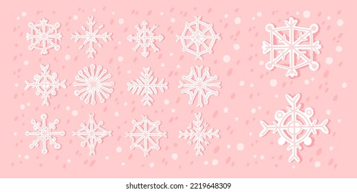Big set of hand draw cartoon snowflakes. Snowflakes of all shapes and forms. Snowflake design for the winter. Winter elements of white Christmas cold flakes crystal.Christmas card, Happy New Year.