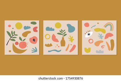 un gran conjunto de manos dibuja varias formas y objetos esquivados. ilustración vectorial contemporánea abstracta y moderna. 