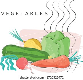 Big set of hand drawing vegetables with various shapes and doodle objects. Abstract contemporary modern trendy vector illustration. All elements are isolated