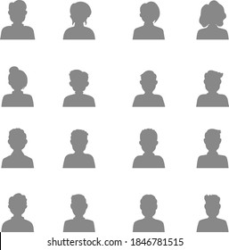 Big set of hand drawn Avatar profile icon (or portrait icon), including male and female . User flat avatar icon, sign, profile people symbol