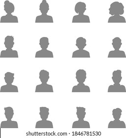 Big set of hand drawn Avatar profile icon (or portrait icon), including male and female . User flat avatar icon, sign, profile people symbol