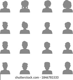 Big set of hand drawn Avatar profile icon (or portrait icon), including male and female . User flat avatar icon, sign, profile people symbol