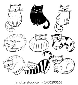 Big set of hand drawn cats on a white background. Vector illustration. Doodle sketch.