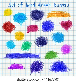 big set of hand drawn color banners vector illustration good for your design or web-design