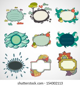 Big set of hand drawn doodle abstract frames, boarders, tags and labels.