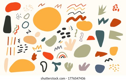 Big set of hand drawn doodles and abstract shapes and lines vector colorful flat style design. Collection of handdrawn  doodles. 