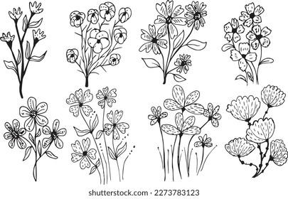 Big set of hand drawn floral vector with leaves and branches,Floral sketch collection. Decorative elements for design.