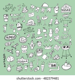 Big set of hand drawn food