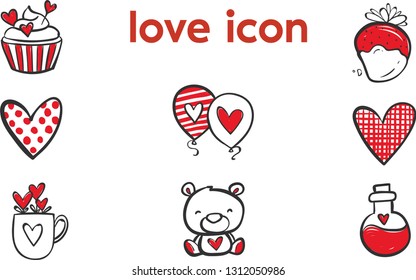 Big set of hand drawn grungy red hearts. Collection of handmade heart shapes. Symbol of love. Valentine's Day vector
