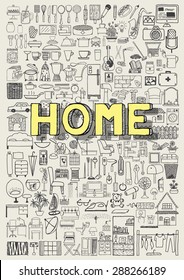 Big set of hand drawn home appliance icons. Home doodles.