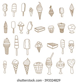 Big Set of hand drawn ice-cream. Vector illustration