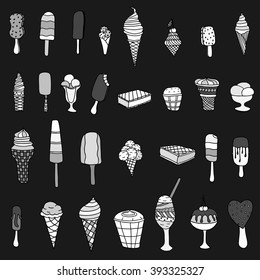 Big Set of hand drawn ice-cream. Vector illustration