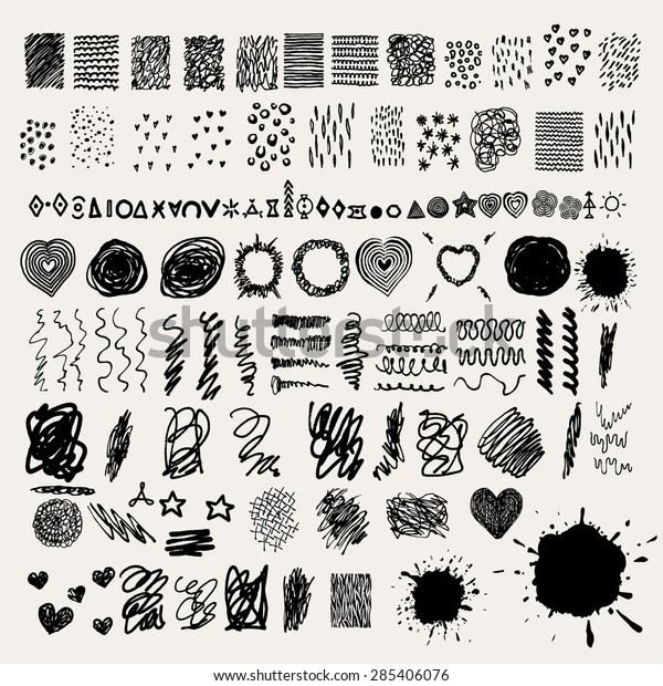 Big Set Hand Drawn Ink Patterns Stock Vector Royalty Free 285406076