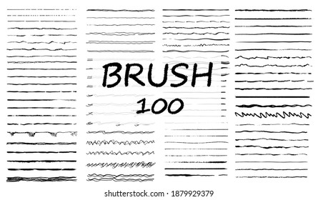 Big set of hand drawn line borders, scribble strokes and design elements isolated on white. Set of art brushes for pen. Hand drawn grunge brush strokes. Vector illustration