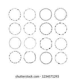 Big set of hand drawn round frames. Decorative circle borders. Handmade vector illustartion. Boho  floral wreaths. Abstract doodle.