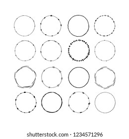 Big set of hand drawn round frames. Decorative circle borders. Handmade vector illustartion. Boho  floral wreaths. Abstract doodle.