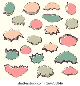 Big set of hand drawn speech bubbles made in different colors. Fully editable illustration drawn in vector by hand. 