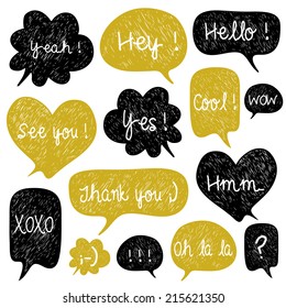 Big set of hand drawn speech bubbles. Doodle cartoon comic bubbles. Used for wallpaper, pattern fills, web page background,surface textures.