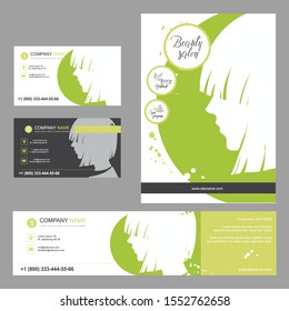 Big set of hand drawn templates for card, flyer, poster, brochure, leaflet design. Fashion illustration with woman fit for fashion shop, magazine, spa salon, hairdresser salon Vector graphic green